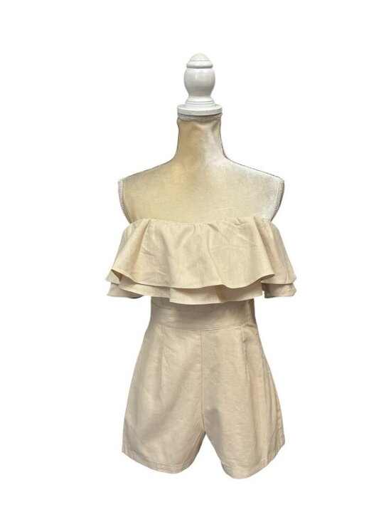 Windsor Pants - Windsor Take It Away Linen Strapless Ruffled Romper Size S Small Beige